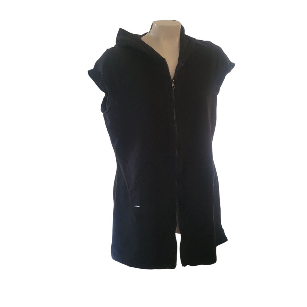 Speedo Womens Black Sleeveless Hooded Zip-Up Cover-Up‎ Dress Size M Cotton Blend